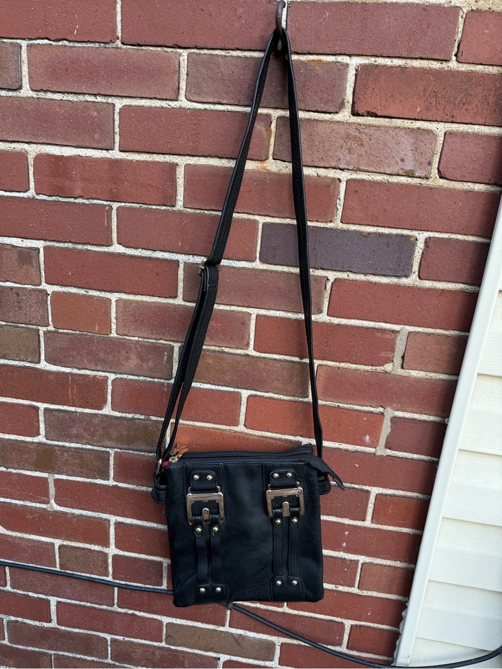 Black Crossbody Bag with Buckle Accents